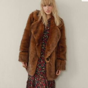 Nasty Gal Vintage Look Brown Faux Fur Jacket